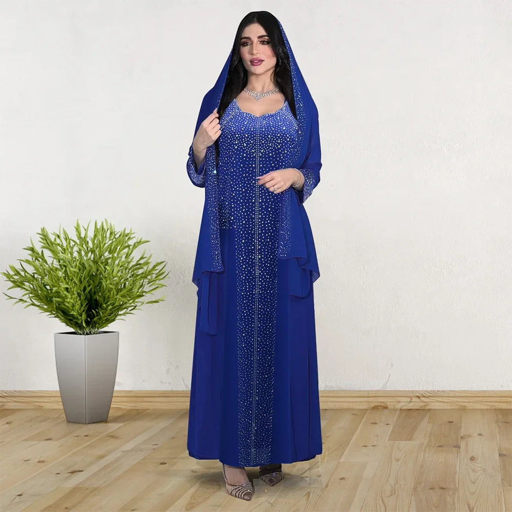 Eid Party Dresses for Women Diamonds Jalabiya Muslim Abaya Dubai Turkey Kaftan Islamic Clothing Ramadan Morocco Abayas Dress New