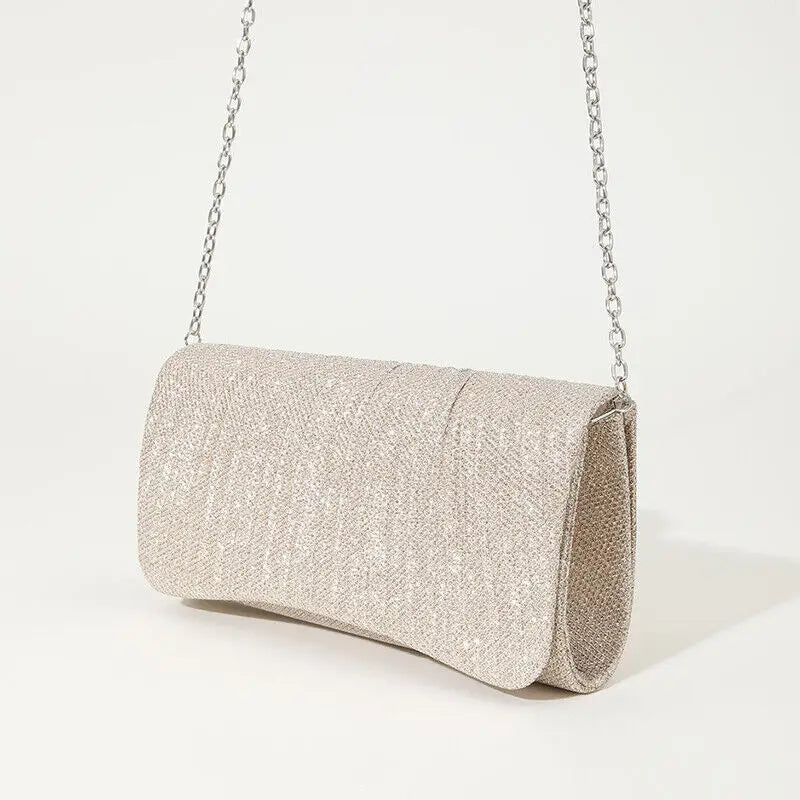 Stylish Evening Clutch Personalized Women'S Bags Party Handbag Wedding Ladies Bag Simple Shiny Pleated Shoulder Bag Long Chain