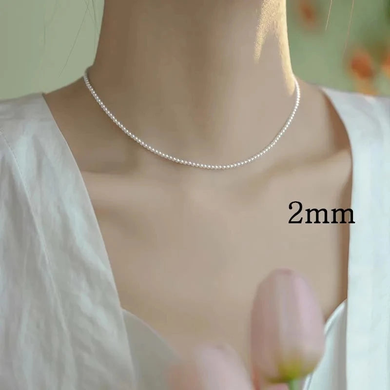 2/3MM Exquisite Pearl Necklace For Women Jewelry On Neck Pearl Bead Choker Cheap Items With Free Shipping Party Gift