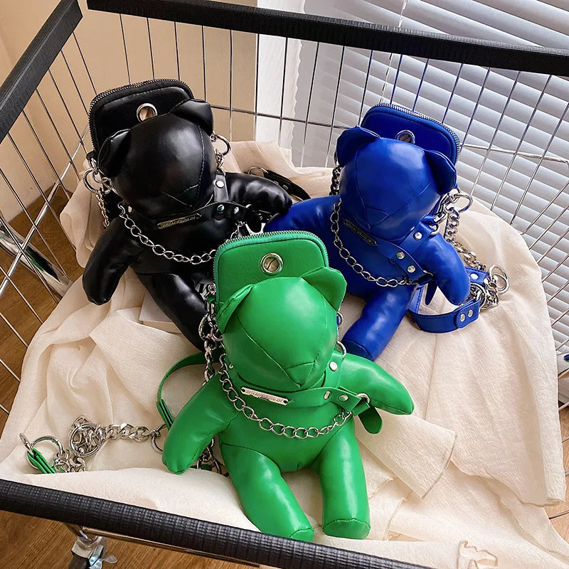 Cartoon Cute Bags for Women 2022 New Luxury Handbags Designer Bear Doll Leather Fashion Chain Phone Crossbody Shoulder Bag Woman