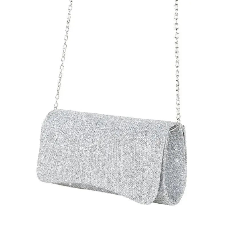 Stylish Evening Clutch Personalized Women'S Bags Party Handbag Wedding Ladies Bag Simple Shiny Pleated Shoulder Bag Long Chain