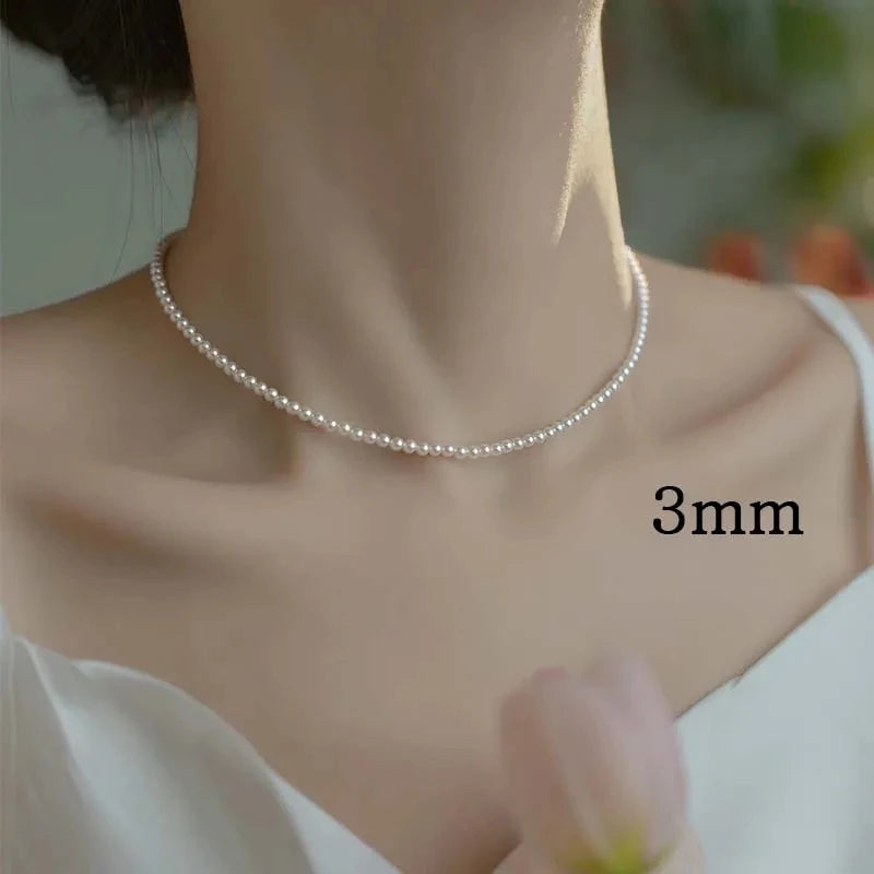 2/3MM Exquisite Pearl Necklace For Women Jewelry On Neck Pearl Bead Choker Cheap Items With Free Shipping Party Gift