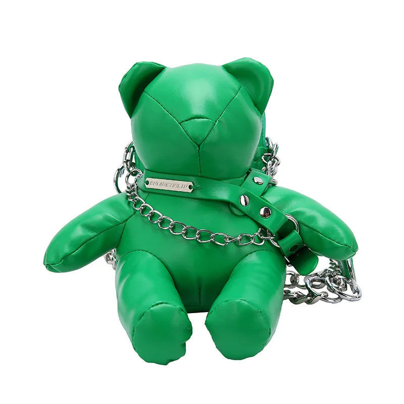 Cartoon Cute Bags for Women 2022 New Luxury Handbags Designer Bear Doll Leather Fashion Chain Phone Crossbody Shoulder Bag Woman