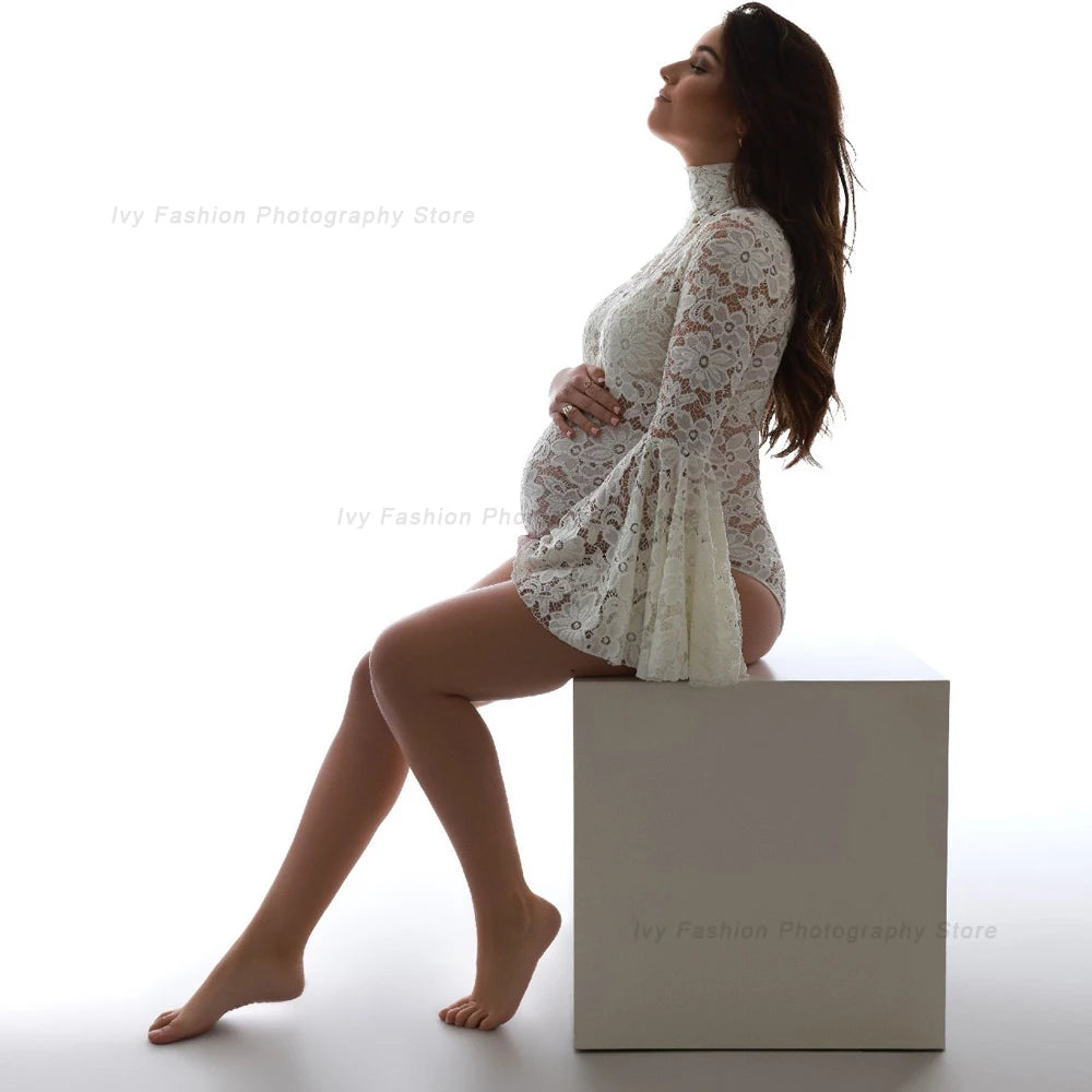 Maternity Photography Props Dress Pregnancy Size Jumpsuit Lace Body Feminino Pagoda Sleeve Slim Jumpsuit Pair With Chiffon Skirt