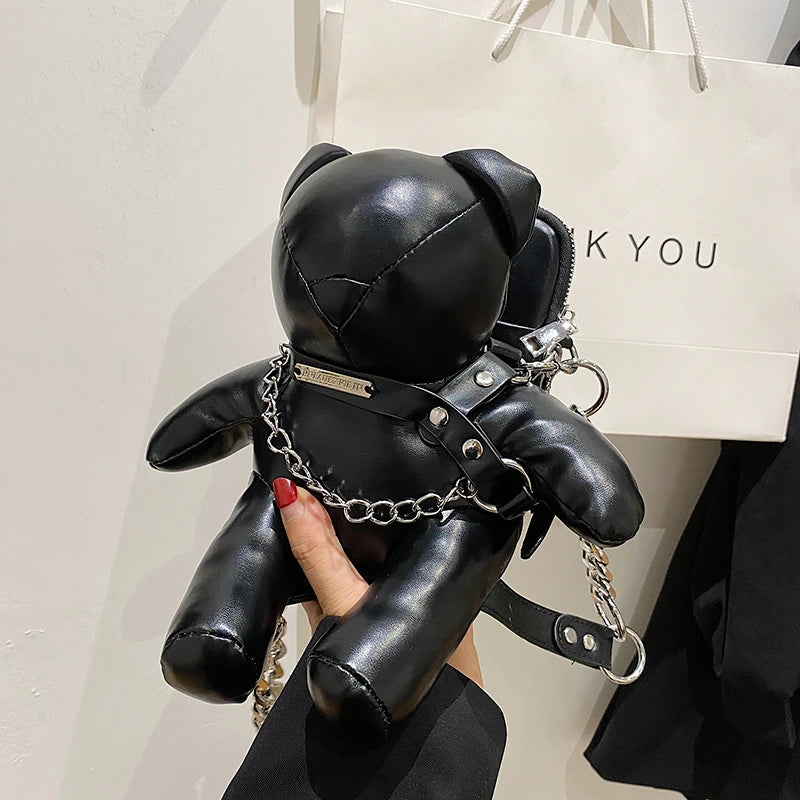 Cartoon Cute Bags for Women 2022 New Luxury Handbags Designer Bear Doll Leather Fashion Chain Phone Crossbody Shoulder Bag Woman