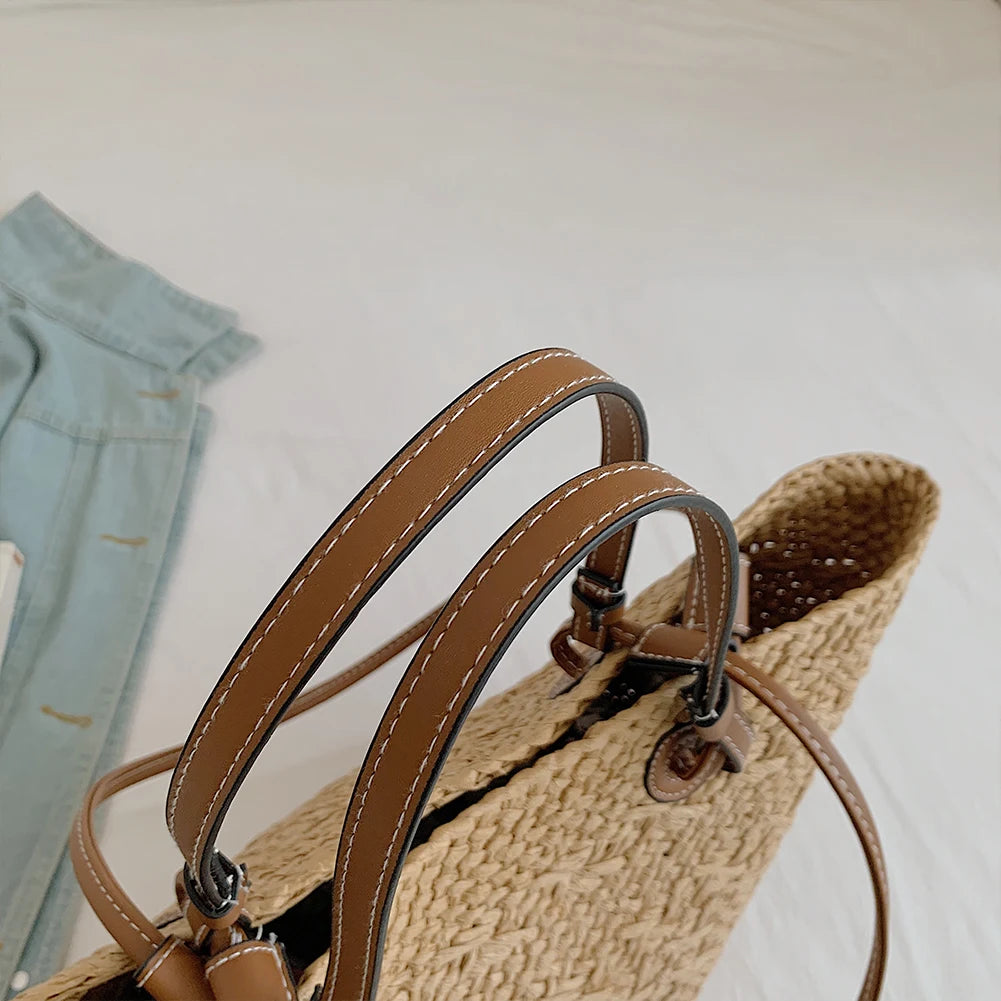 Women Woven Tote Bag Fashion Shoulder Bag Large Capacity Summer Beach Bags Stylish Weaving Bag Chic Hobo Bag for Outdoor Travel