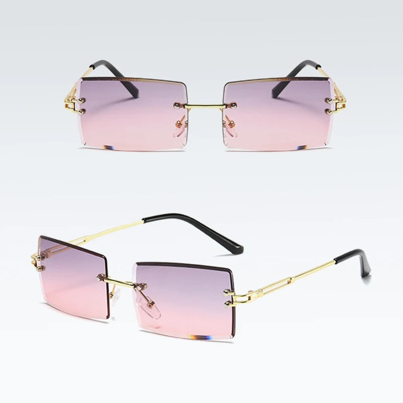 Small Rectangle Square Sunglasses for Women Transparent Lenses with Metal Frame for Stylish Sun Protection Summer Style