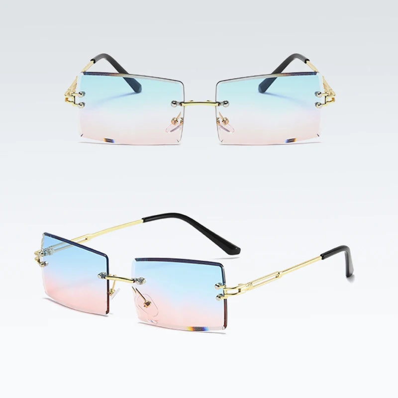 Small Rectangle Square Sunglasses for Women Transparent Lenses with Metal Frame for Stylish Sun Protection Summer Style