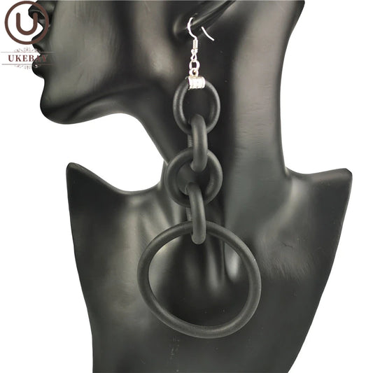 UKEBAY New Round Big Earrings Women Drop Earring Single Handmade Jewelry Rubber Jewelry Geometric Punk Long Earrings Party Gifts