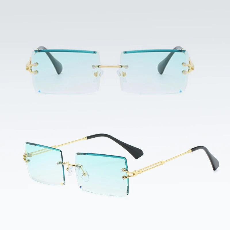 Small Rectangle Square Sunglasses for Women Transparent Lenses with Metal Frame for Stylish Sun Protection Summer Style