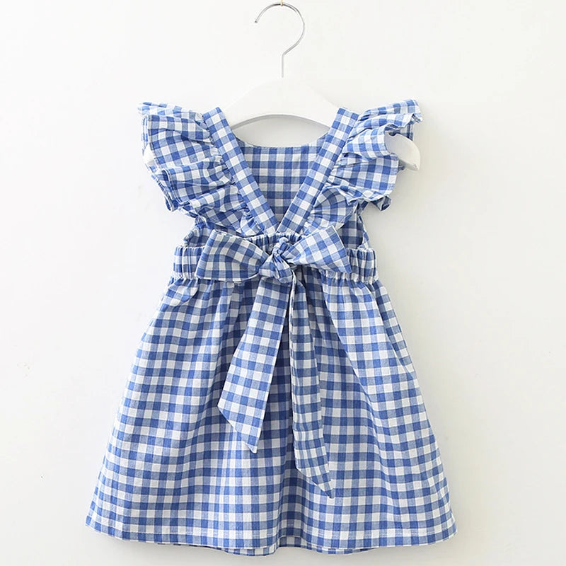 2022 New Summer Girls' Dress Korean Strap Plaid Casual Sleeveless Party Princess Dress Cute Children's Baby Kids Girls Clothing