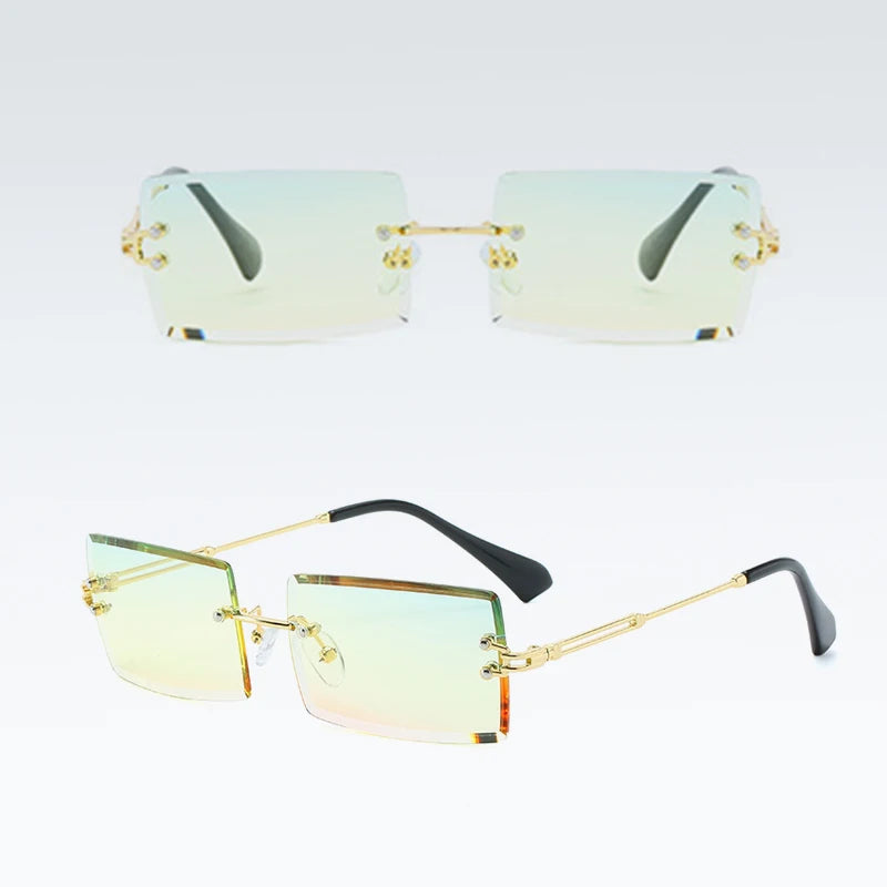 Small Rectangle Square Sunglasses for Women Transparent Lenses with Metal Frame for Stylish Sun Protection Summer Style