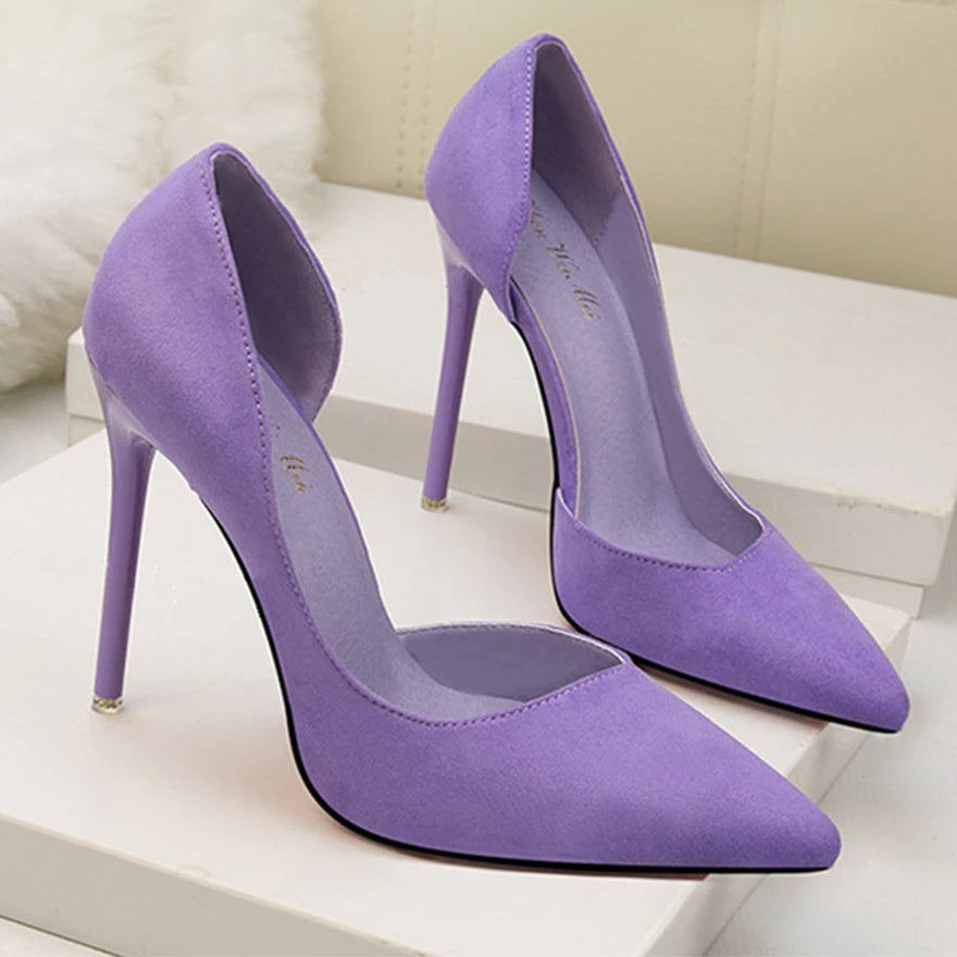 2024 New Woman Pumps Suede High Heels Ladies Pointed Toe Office Stiletto Women Shoes Party Heels 10 cm Hollow Female Shoes Sexy