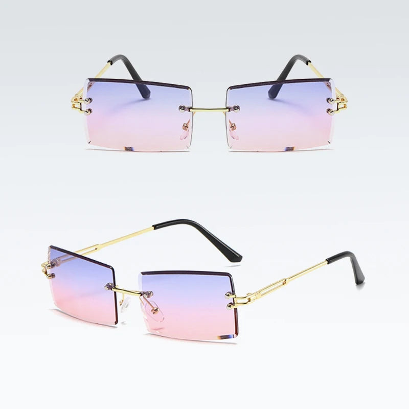 Small Rectangle Square Sunglasses for Women Transparent Lenses with Metal Frame for Stylish Sun Protection Summer Style