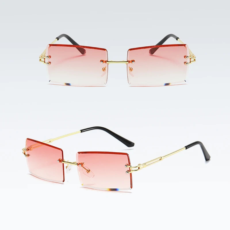 Small Rectangle Square Sunglasses for Women Transparent Lenses with Metal Frame for Stylish Sun Protection Summer Style