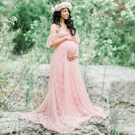 Maternity Photography Props Long Wedding Dress Gown Lace Pregnancy Fancy Shooting Photo Summer Shoulderless Pregnant Clothes New
