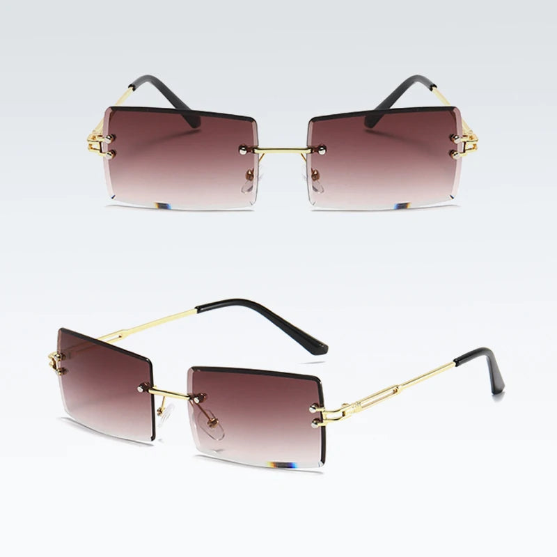 Small Rectangle Square Sunglasses for Women Transparent Lenses with Metal Frame for Stylish Sun Protection Summer Style