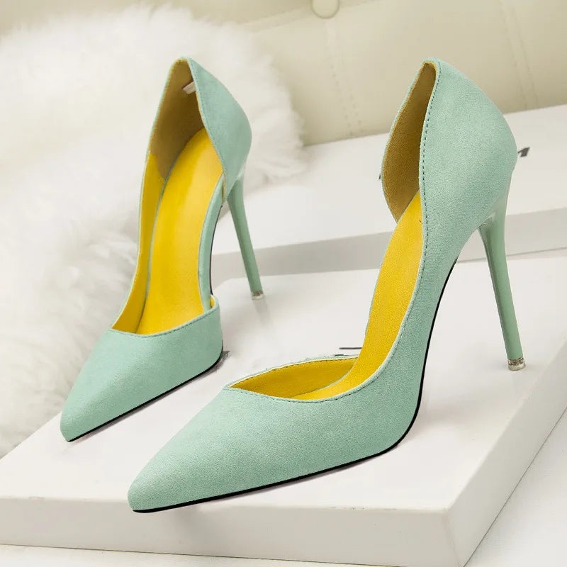 2024 New Woman Pumps Suede High Heels Ladies Pointed Toe Office Stiletto Women Shoes Party Heels 10 cm Hollow Female Shoes Sexy