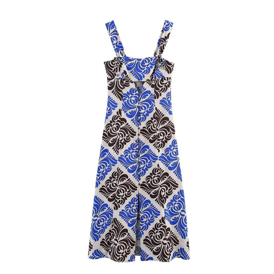 Women's Dresses  Summer 2025 New Style  Suspender Style  Cut-out Design  Midi Dress Printed Decorations Casual Fashion
