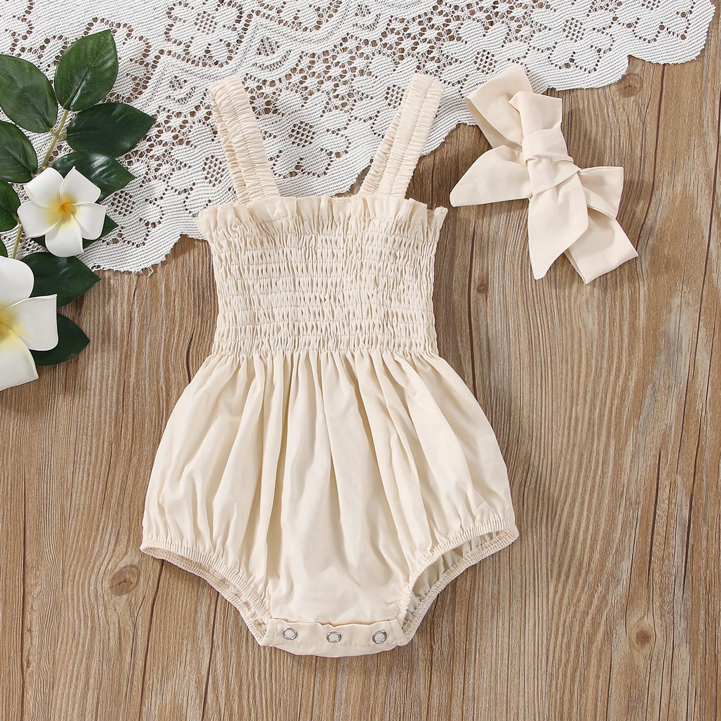 Infant Baby Girls Summer Elastic Jumpsuit Outfit Solid Color Ruched Casual Sleeveless Suspender Rompers