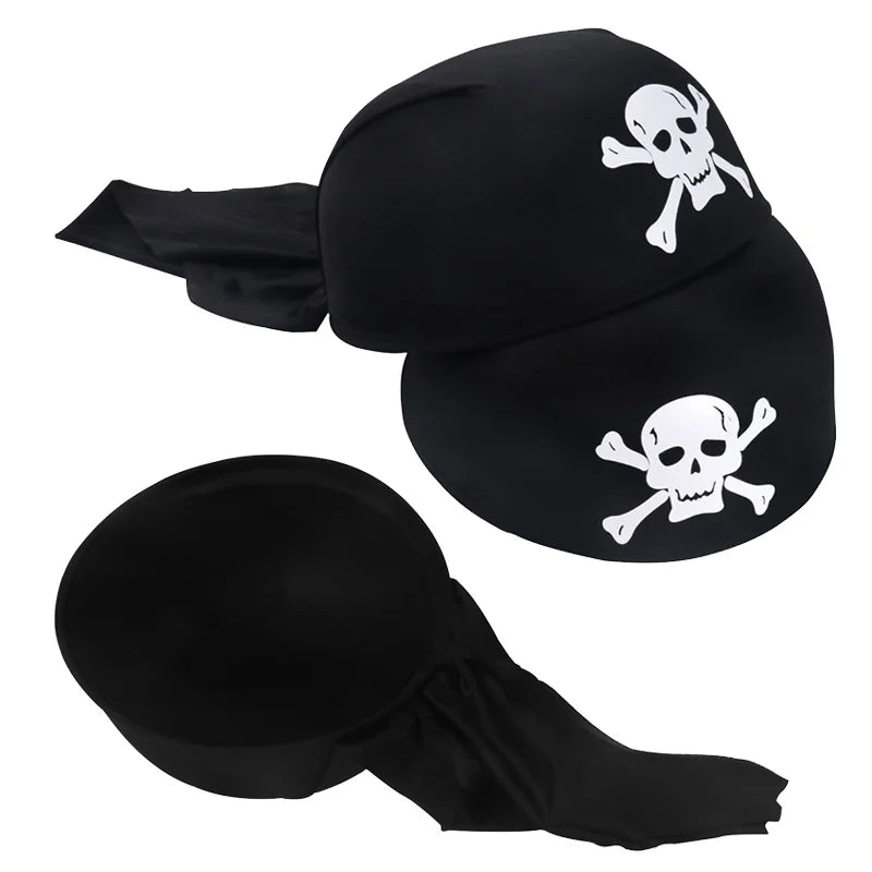 1Pcs Pirate Party Black Skull Pattern Hat Headscarf Cosplay Costume Props Accessories Kids Halloween Themed Party Decorations