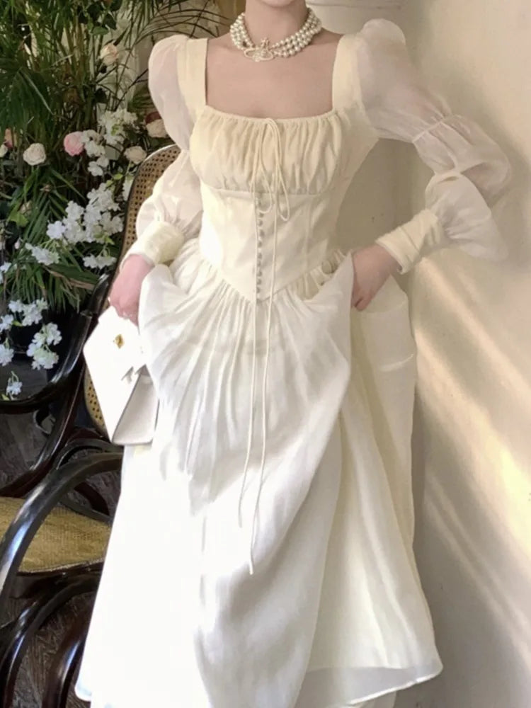 Women Elegant Fashion Casual Midi Party Dresses Summer Vintage A-Line Birthday One Pieces Vestidos Female Chic Robe Mujers New
