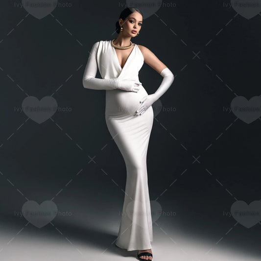 Maternity Dresses For Photo Shoot Solid Color One Shoulder Slim Fit Elastic Fabric Dress Party Dress For Pregnant Women