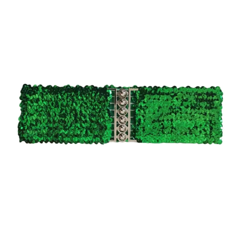 Party Wear Waspie Belt Female Teens Girl Elastic Sequins Wide Belt Dress Corset