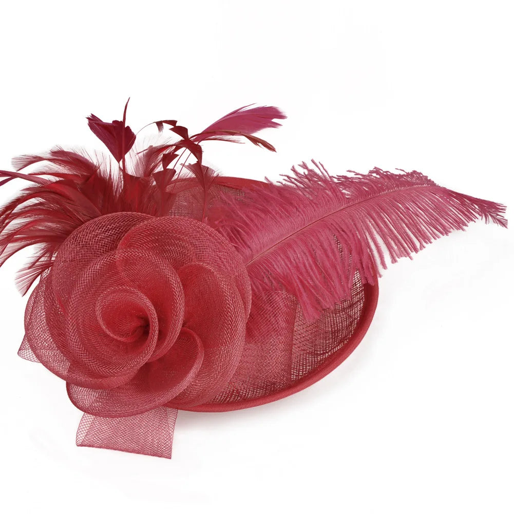 Wedding Cocktail Tea Party Headwear Women Floral Hair Clip Elegant Fascinators Caps Mesh Flower Feather Cap New Year Fashion