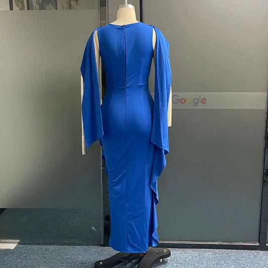 Elegant Party Dresses for Women 2023 Autumn Winter Wedding Guest Dress  Lace Solid Color Blue Long Dress Female Clothing Outfits