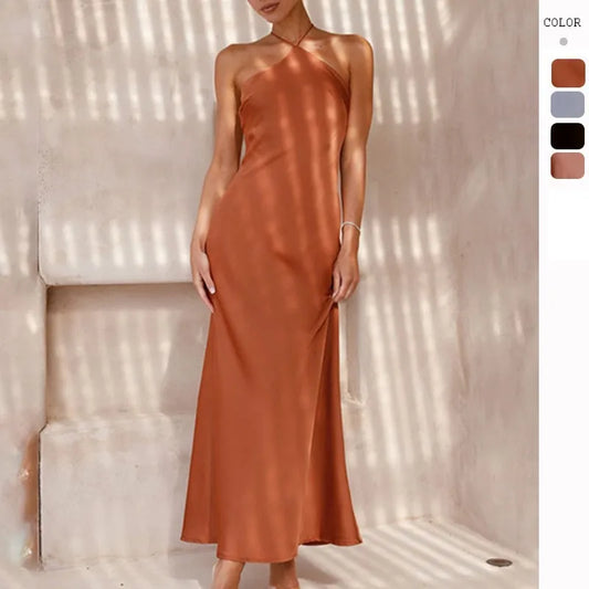 Women's Party Dresses Spring Summer New Sexy Solid Slim Sleeveless Backless Temperament Maxi Dresses For Women Robe Femme