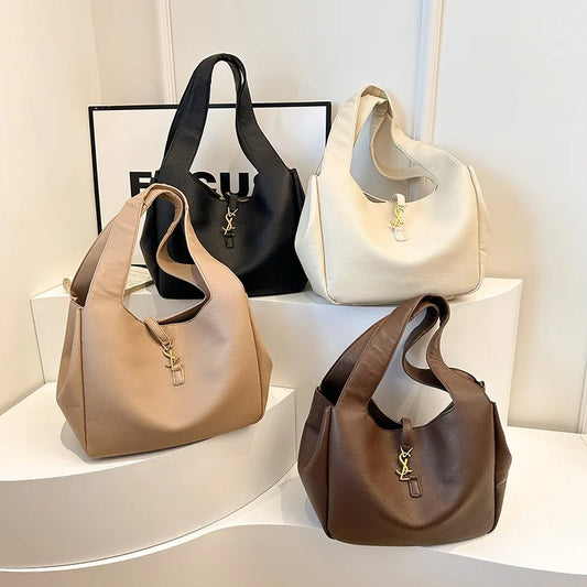 Stylish Women's SolidColor Shoulder Bag 2025Spring New Large Tote Bucket Bag Casual Shopping Minimalist Handbag with Personality