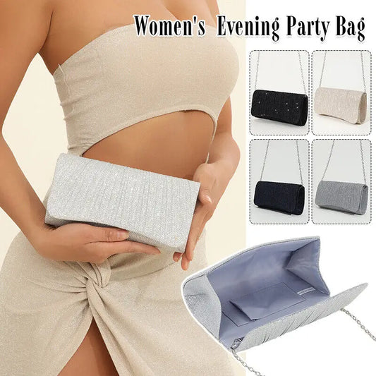 Stylish Evening Clutch Personalized Women'S Bags Party Handbag Wedding Ladies Bag Simple Shiny Pleated Shoulder Bag Long Chain