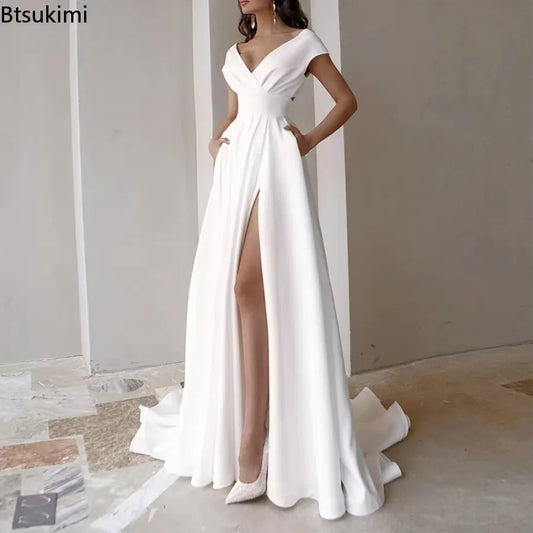 2025 Women's Evening Party Dress Cross Border Chest Wrapped Ruffle Solid Mid Waist Temperament Club Prom Dresses Vestidos Female
