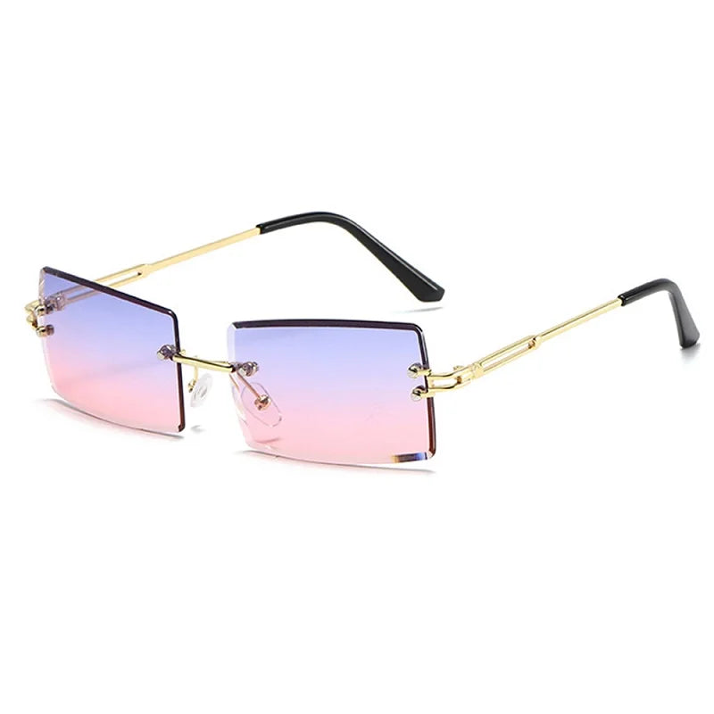 Small Rectangle Square Sunglasses for Women Transparent Lenses with Metal Frame for Stylish Sun Protection Summer Style