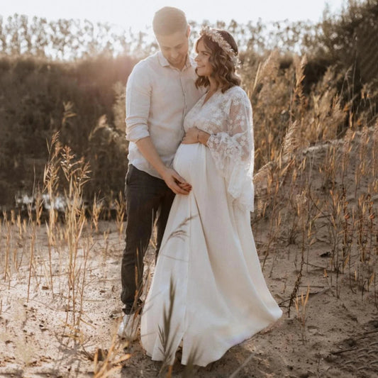 Vintage Boho Lace Maternity Dresses Cotton Baby Shower Dress Pregnancy Photo Shoot Outfit