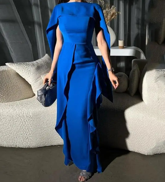 Elegant Party Dresses for Women 2023 Autumn Winter Wedding Guest Dress  Lace Solid Color Blue Long Dress Female Clothing Outfits