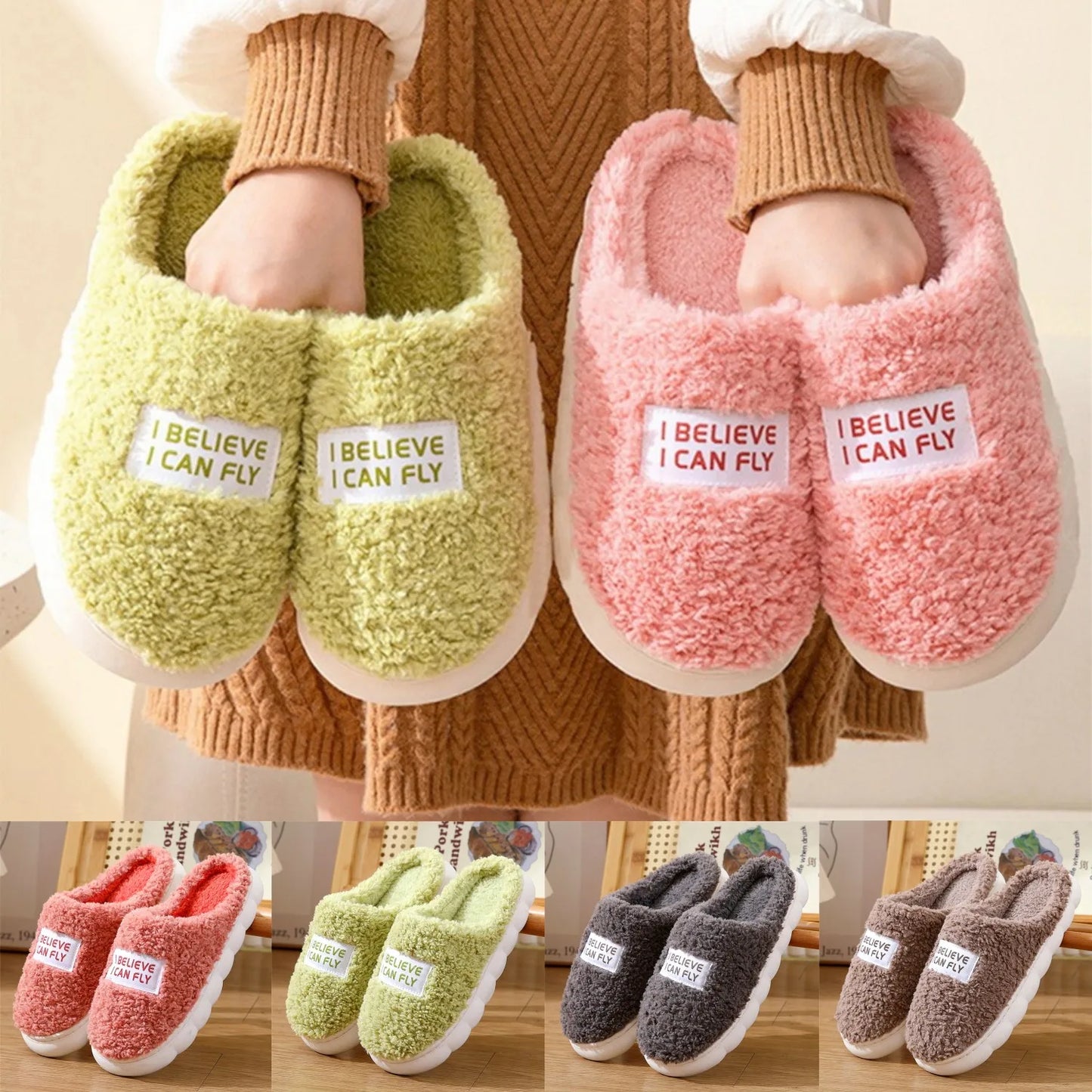 Thick Sole Home Indoor Outside Men And Women Couples Winter Household Warm Fluffy Slippers High Heels Plush Cotton Shoes Ladies