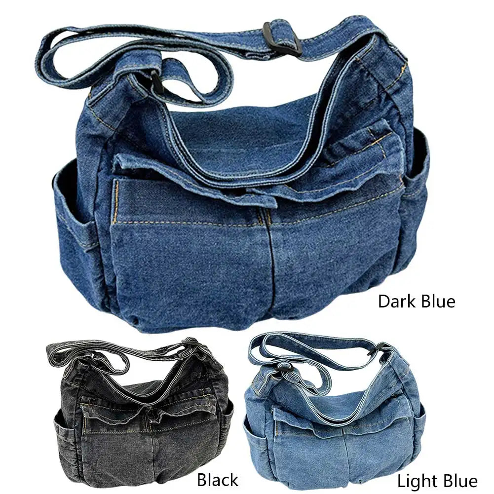 Women Stylish Crossbody Bag Large Capacity Denim Casual Satchel Bag Adjustable Strap Daily Tote Bag Multifunction Chic Hobo Bag