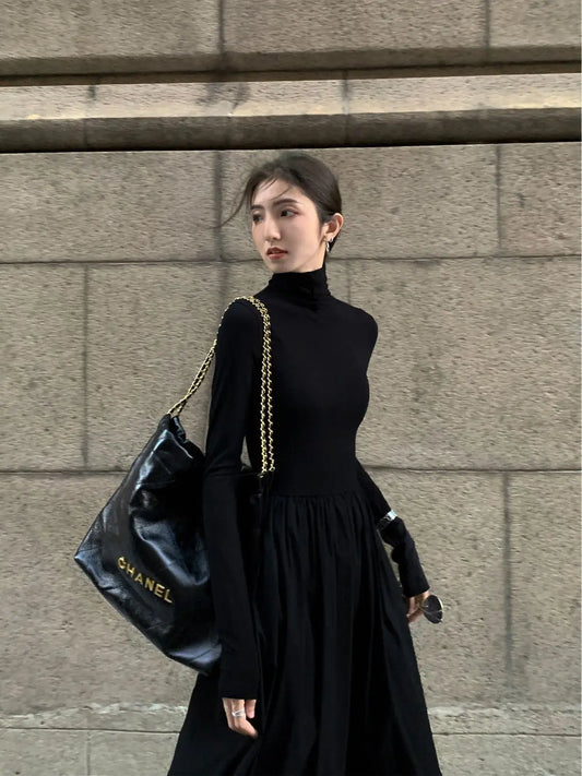 Fashionable Dress for Women 2025 Spring Dress New Korean Style Slimming Over-knee Bottoming Long Dress
