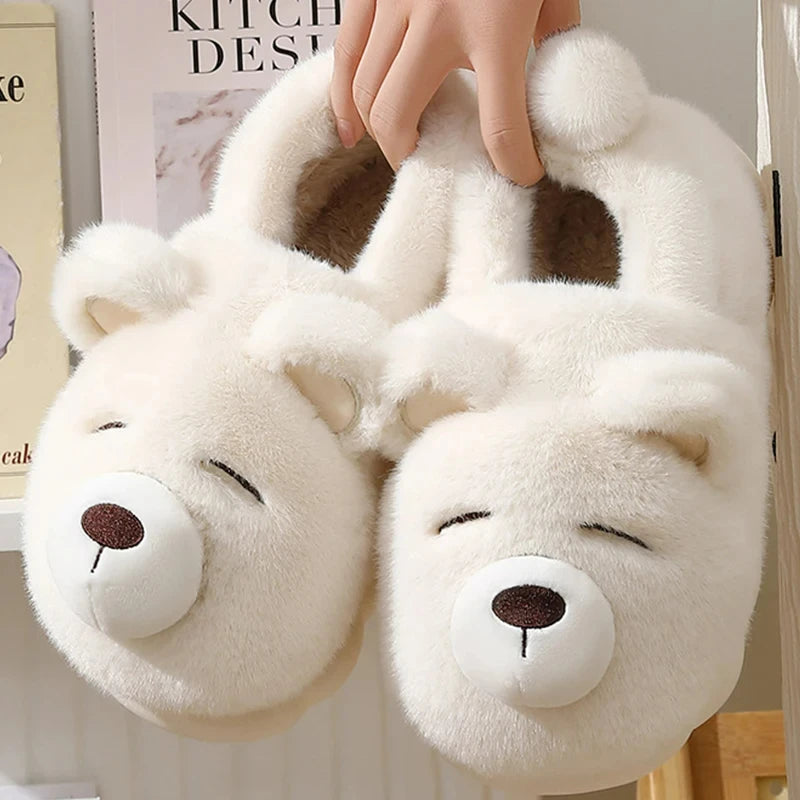 Crestar Women Cute Cartoon Plush Fur Slippers Winter Warm Fluffy Fuzzy Home Slippers Girls Lovely Indoor Slippers Fashion Shoes