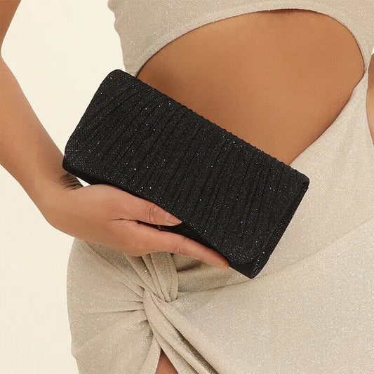 Stylish Evening Clutch Personalized Women'S Bags Party Handbag Wedding Ladies Bag Simple Shiny Pleated Shoulder Bag Long Chain
