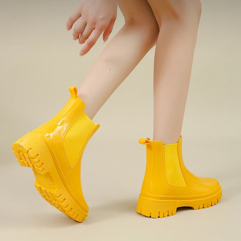 Rain Shoes Women Waterproof Boots Chelsea Chunky Galoshes Garden Work Rubber Boot Female Oil-proof Non-slip Kitchen Footwear