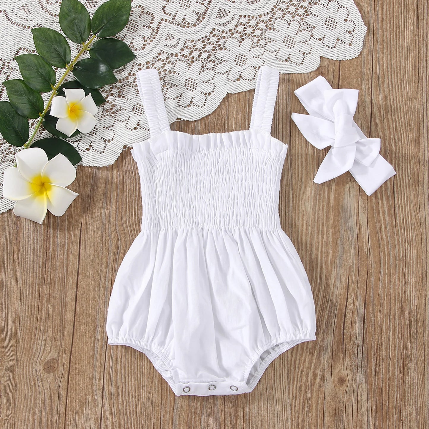 Infant Baby Girls Summer Elastic Jumpsuit Outfit Solid Color Ruched Casual Sleeveless Suspender Rompers