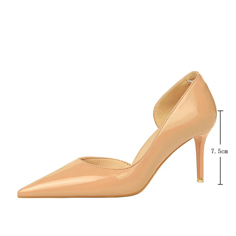 Size 34-40 Sexy Pointed Toe Low Heels7.5CM High Heels Ladies Party Prom Shoes Women Pumps Shallow Side Hollowed Stiletto Sandals