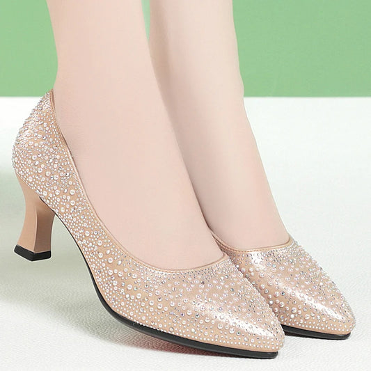 Spring Autumn Women Fashion Pattern Sequined High Heel Pumps  Party Lady Classic Office Stylish Wedding Heel Shoes