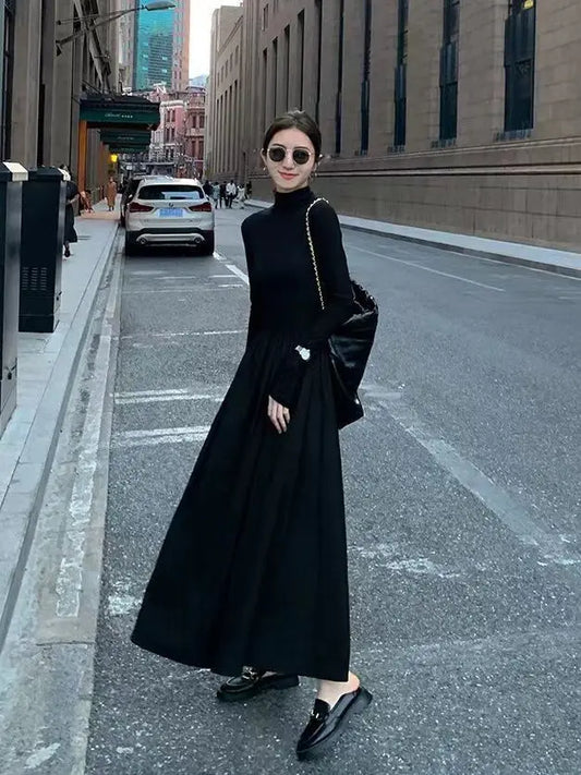 Fashionable Dress for Women 2025 Spring Dress New Korean Style Slimming Over-knee Bottoming Long Dress