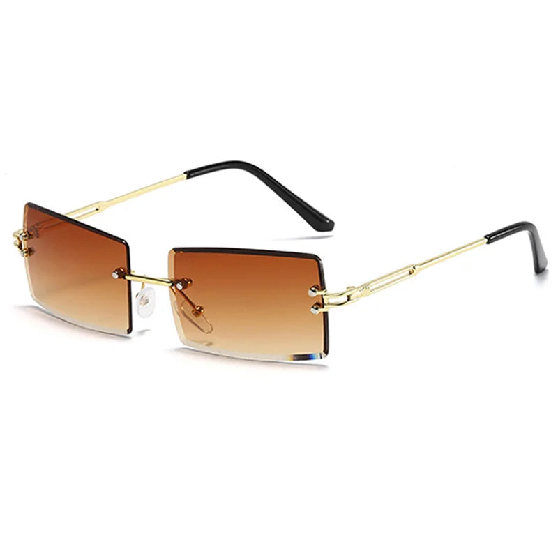 Small Rectangle Square Sunglasses for Women Transparent Lenses with Metal Frame for Stylish Sun Protection Summer Style