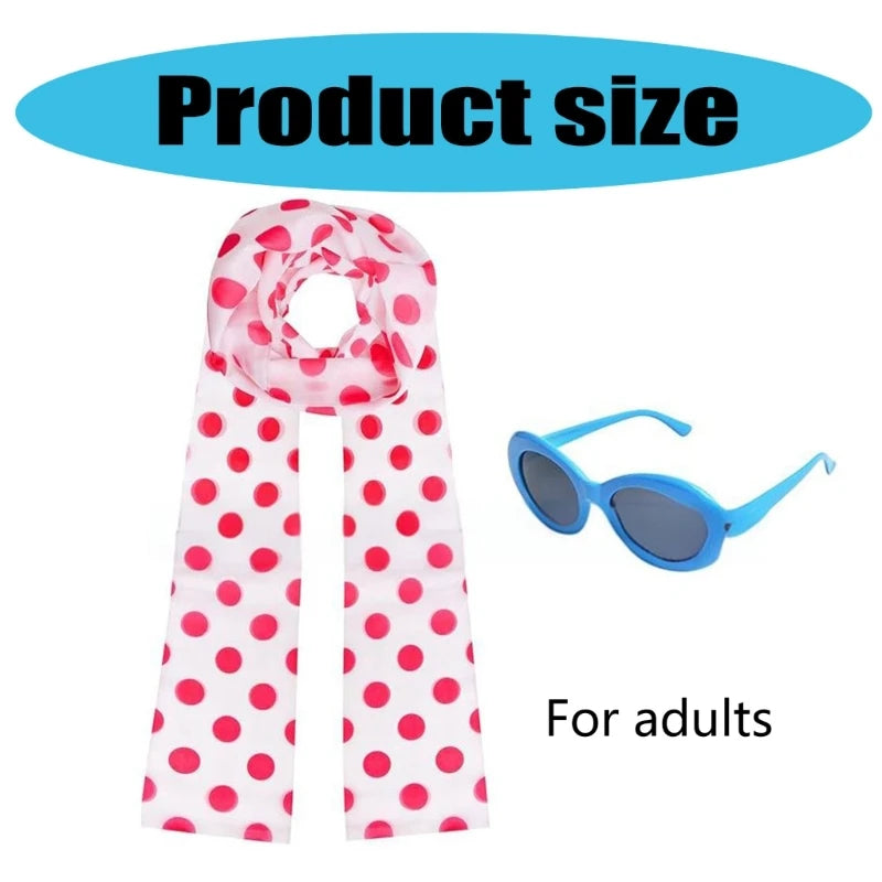 1 Set Pink Polkas Dot Scarf and Glasses Set for Adult Women Dot Scarf Party Supplies Halloween Costume Accessories