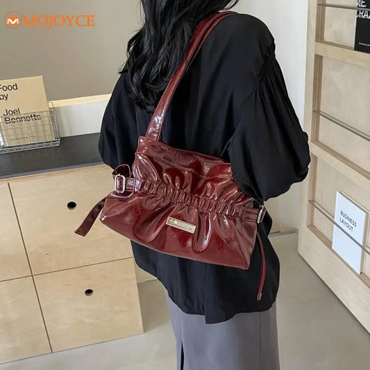 Women's Bag PU Ruched Fashion Shoulder Bag Pleated Solid Color Handbag Large Capacity Underarm Bag Stylish Armpit Bag Tote Purse